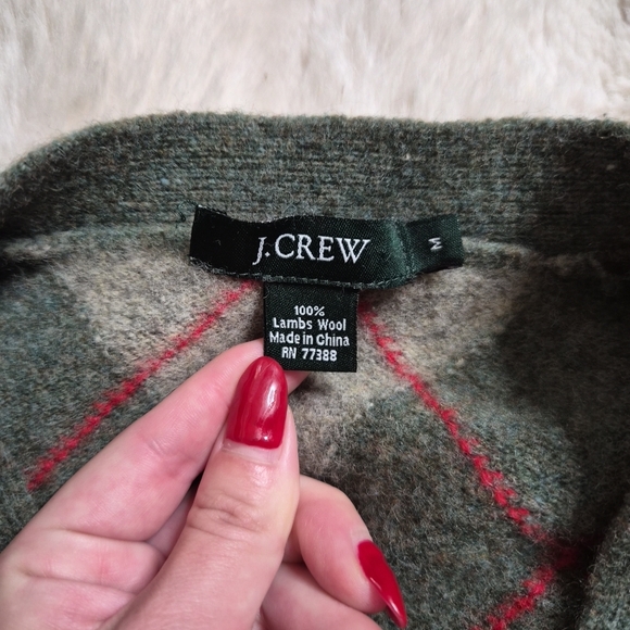 J. Crew Cardigan Sweater Lambs Wool Size Medium M Argyle Green Brown Gray Preppy - Picture 3 of 13